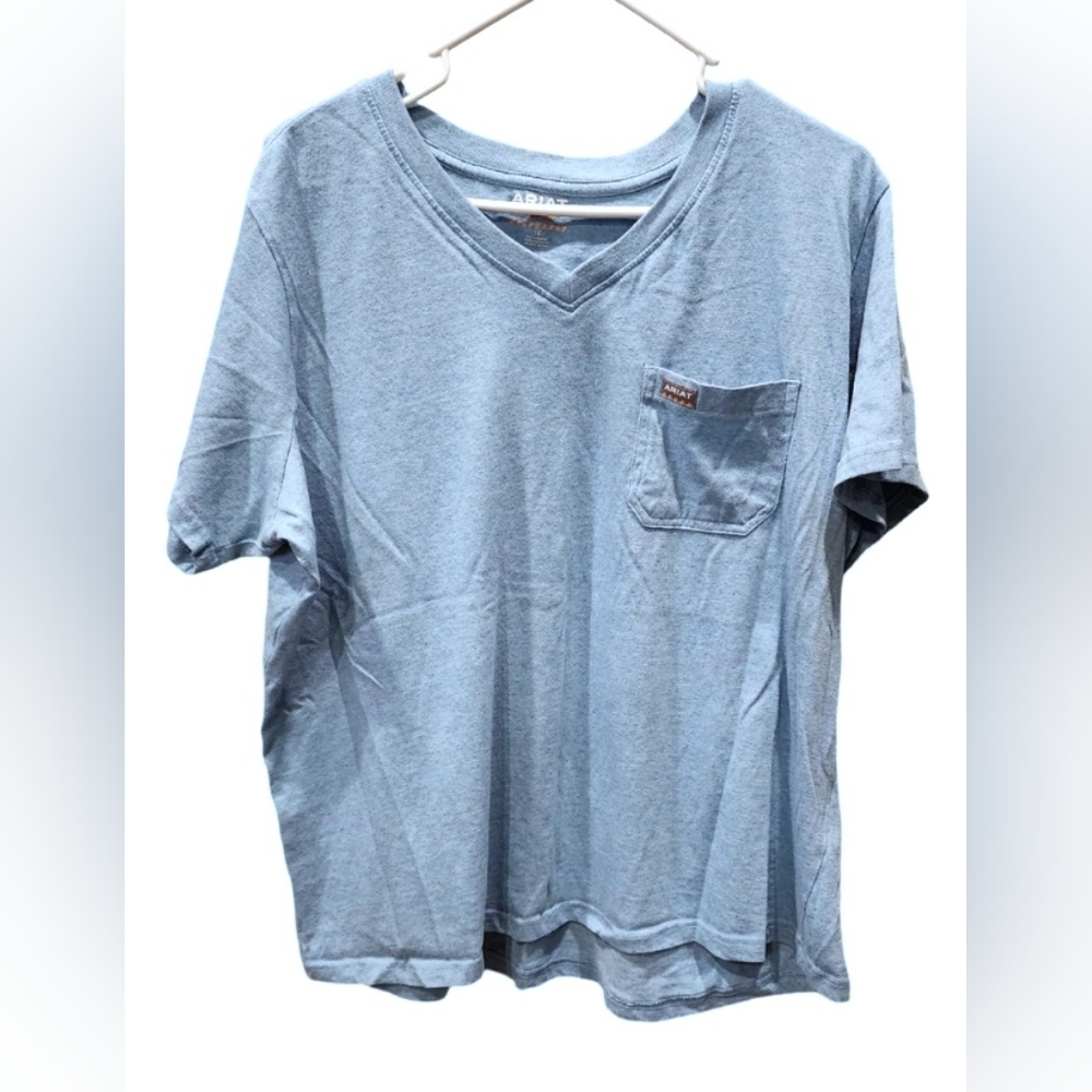 Ariat rebar blue vneck pocket work shirt, size 1X